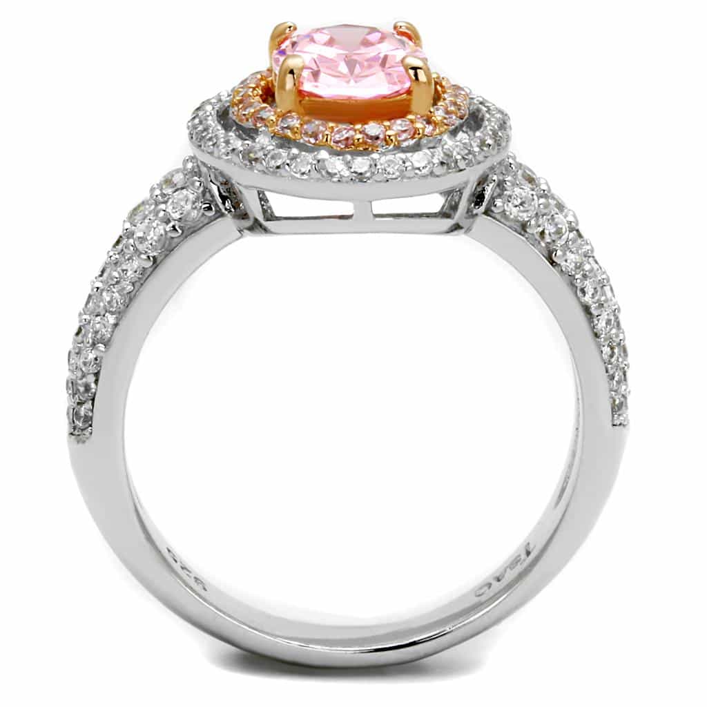 Sterling Silver Pink CZ Oval Double Halo Pave Ring view 8