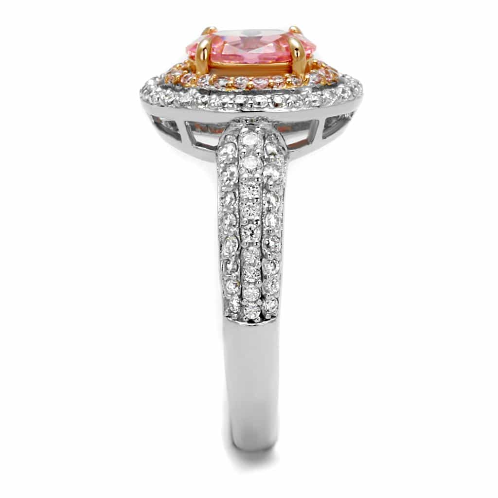 Sterling Silver Pink CZ Oval Double Halo Pave Ring view 4