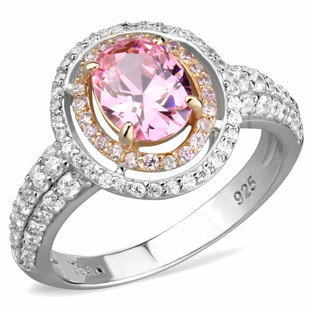 Sterling Silver Pink CZ Oval Double Halo Pave Ring view 10