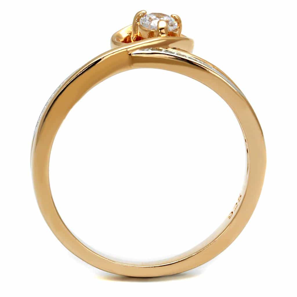Sterling Silver Rose Gold CZ Heart Solitaire Pave Ring view 3