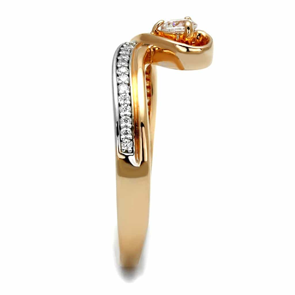 Sterling Silver Rose Gold CZ Heart Solitaire Pave Ring view 10