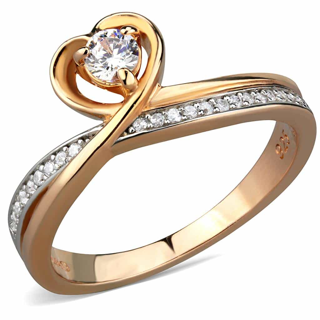 Sterling Silver Rose Gold CZ Heart Solitaire Pave Ring view 5
