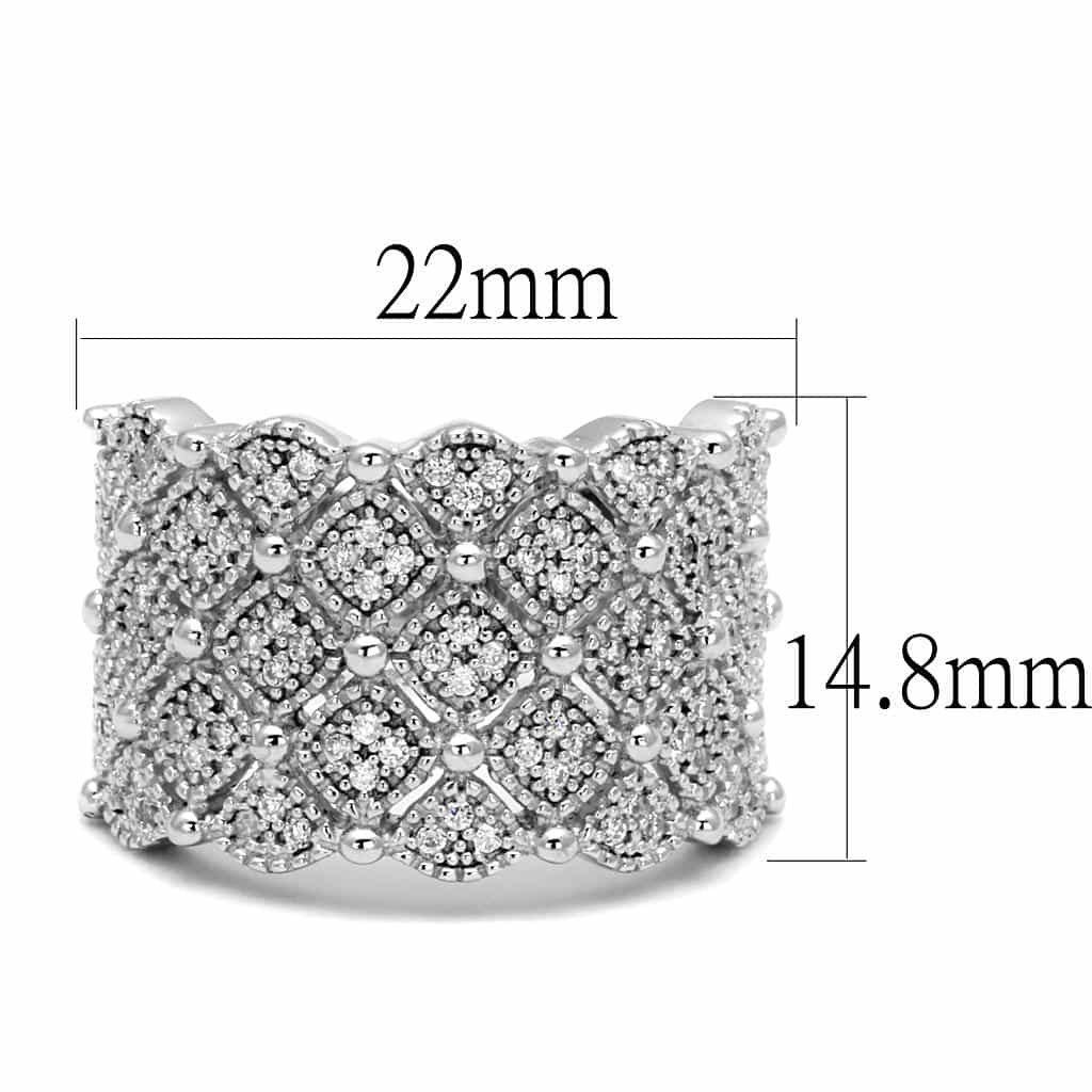 Sterling Silver CZ Pave Diamond Lattice Wide Filigree Ring view 2