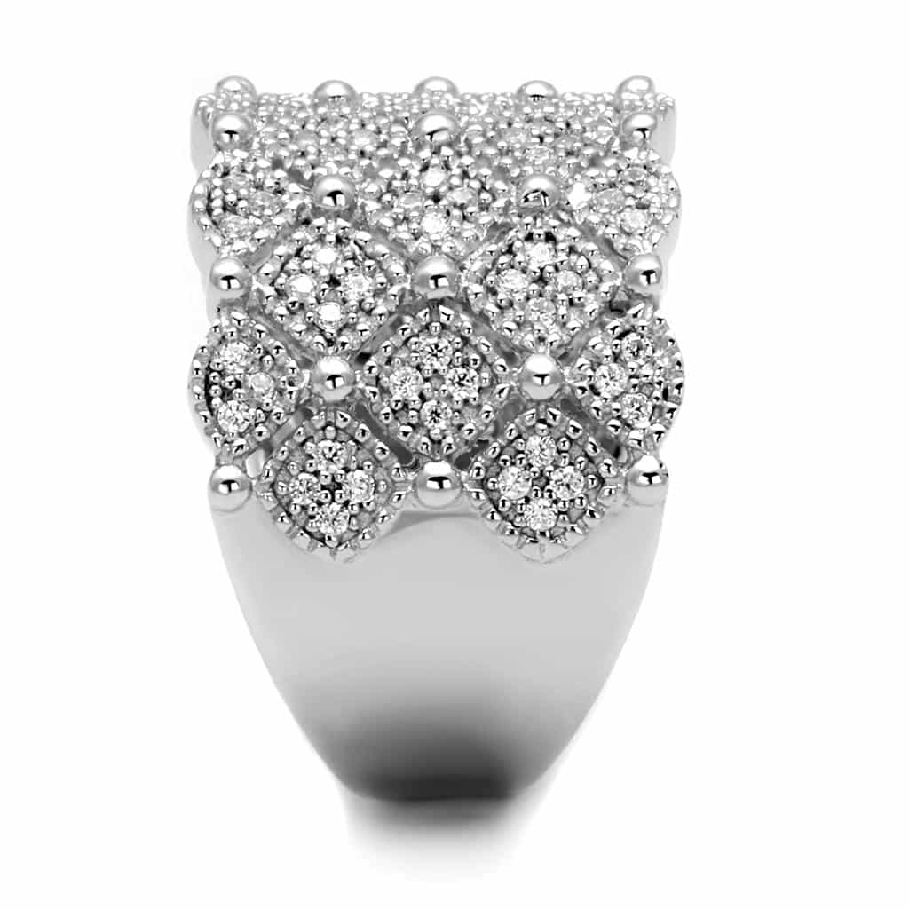 Sterling Silver CZ Pave Diamond Lattice Wide Filigree Ring view 4