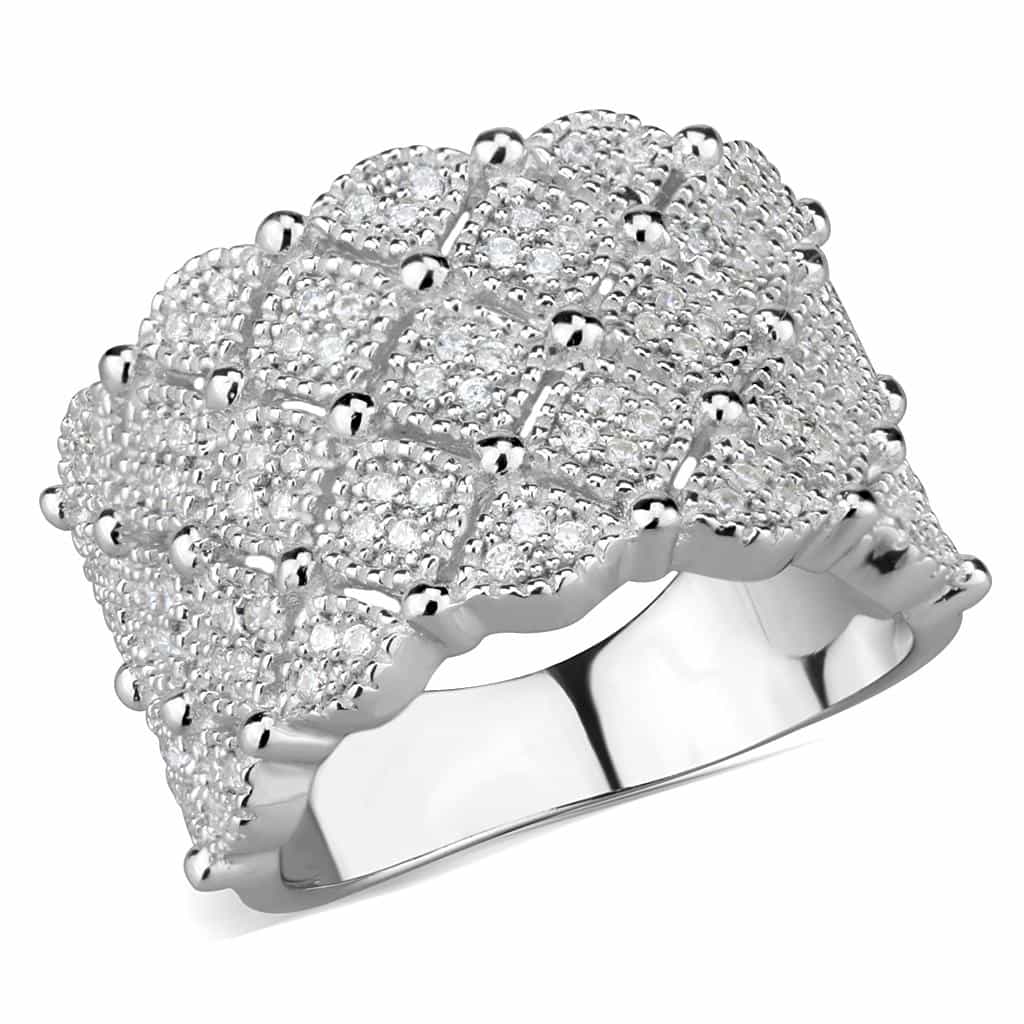 Sterling Silver CZ Pave Diamond Lattice Wide Filigree Ring view 5