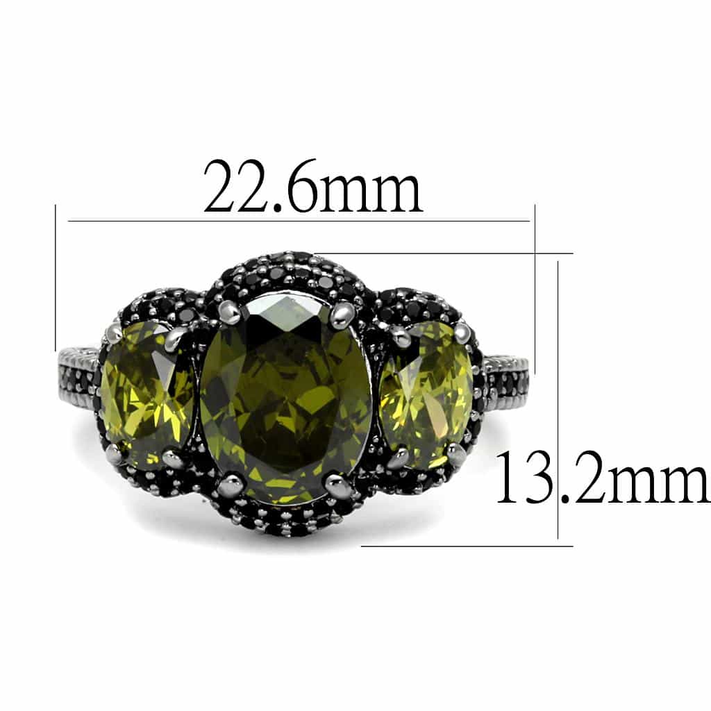 Sterling Silver Olive Green CZ Cushion Black Halo Ring view 7