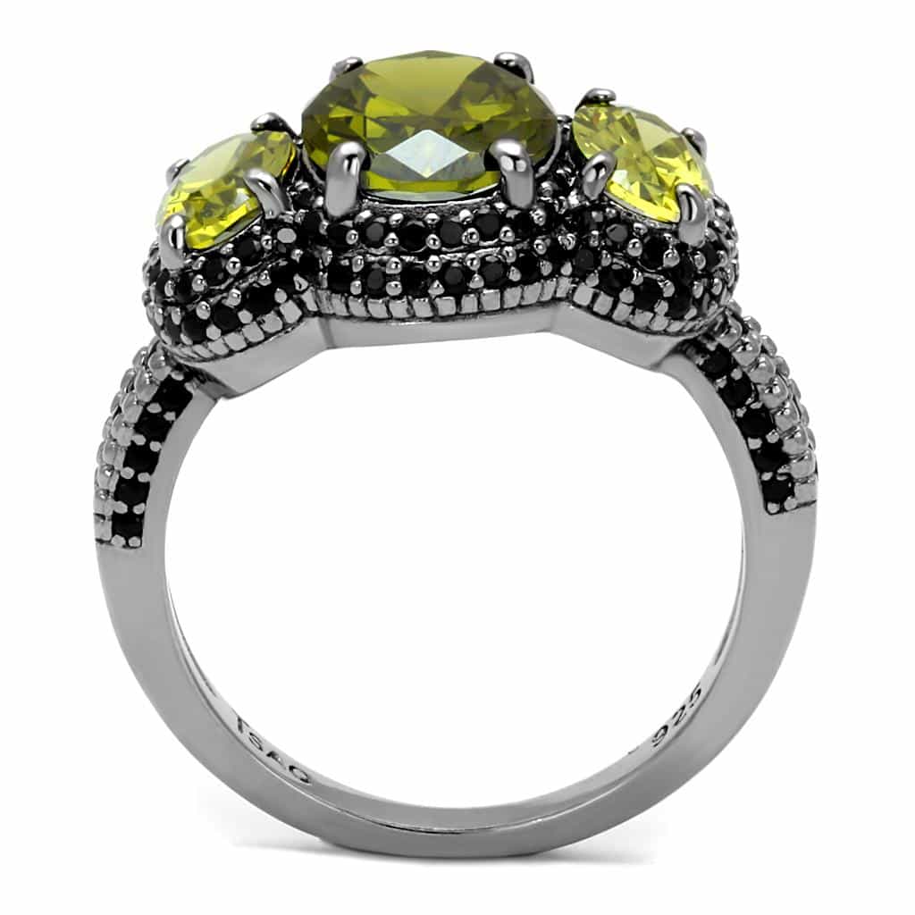 Sterling Silver Olive Green CZ Cushion Black Halo Ring view 8