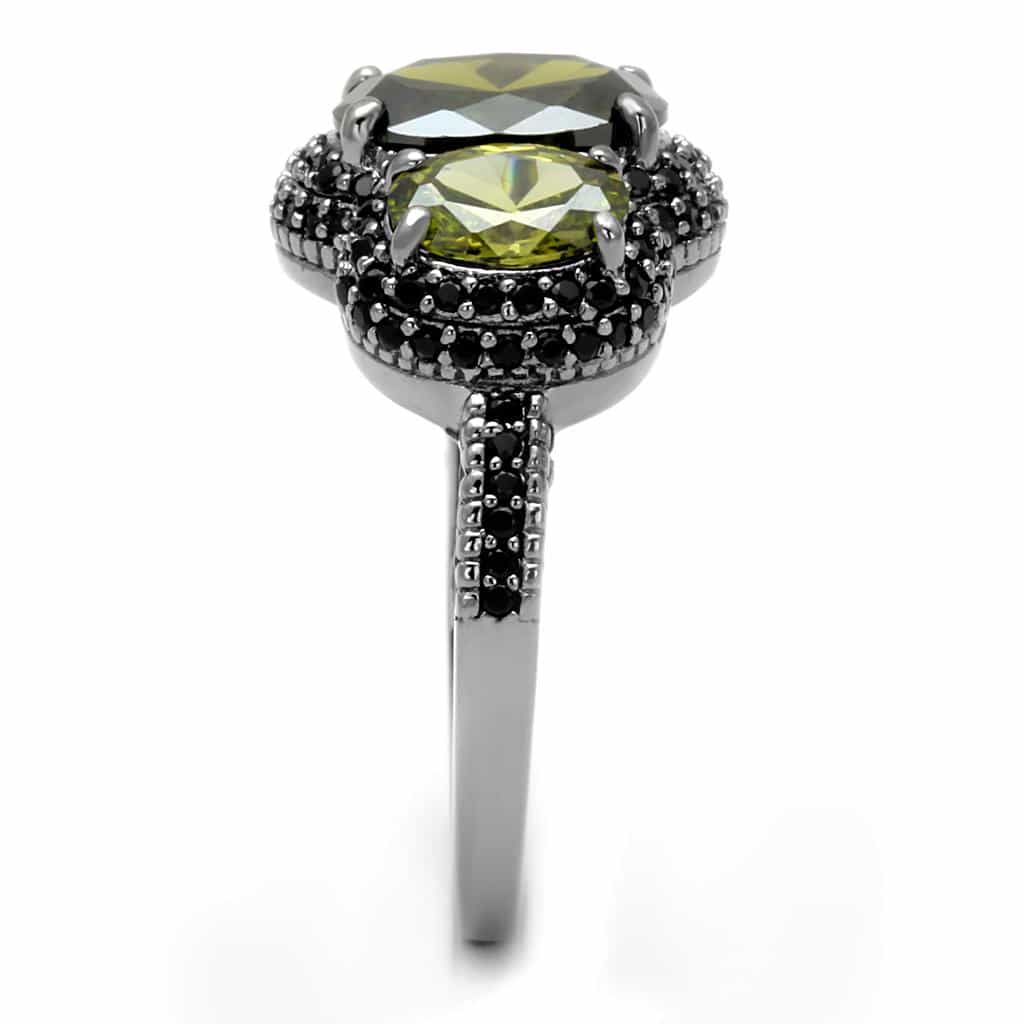 Sterling Silver Olive Green CZ Cushion Black Halo Ring view 4