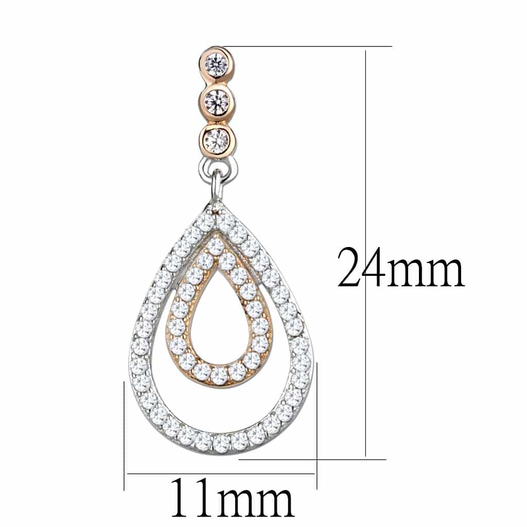 Sterling Silver Rose Gold CZ Pave Teardrop Nested Drop Earrings view 2