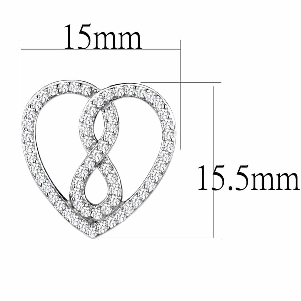 Sterling Silver CZ Pave Heart Infinity Open Stud Earrings view 2
