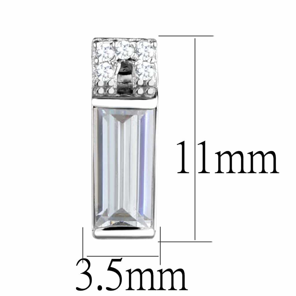 Sterling Silver CZ Baguette Bar Rectangle Stud Earrings view 2
