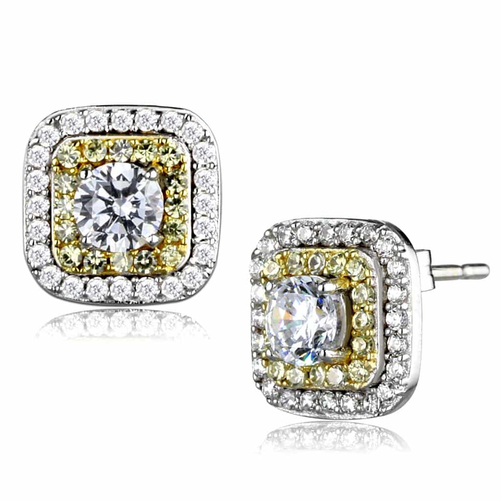 Sterling Silver Canary Yellow CZ Cushion Double Halo Earrings view 3
