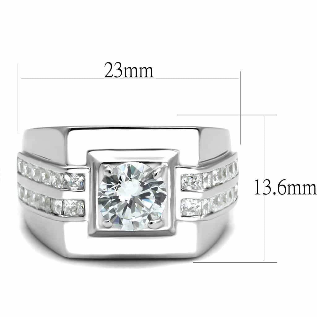 Sterling Silver CZ Round Square Bezel Channel Wide Signet Ring view 2