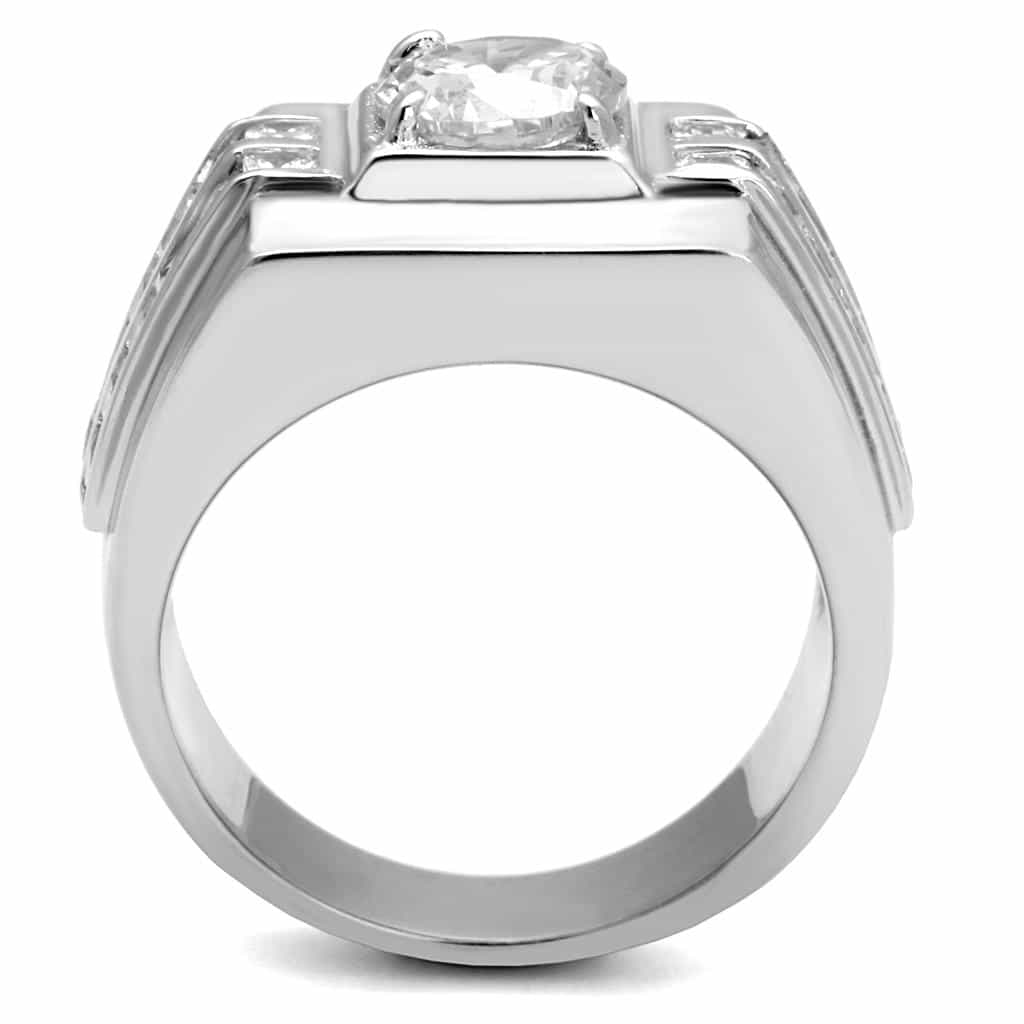 Sterling Silver CZ Round Square Bezel Channel Wide Signet Ring view 3