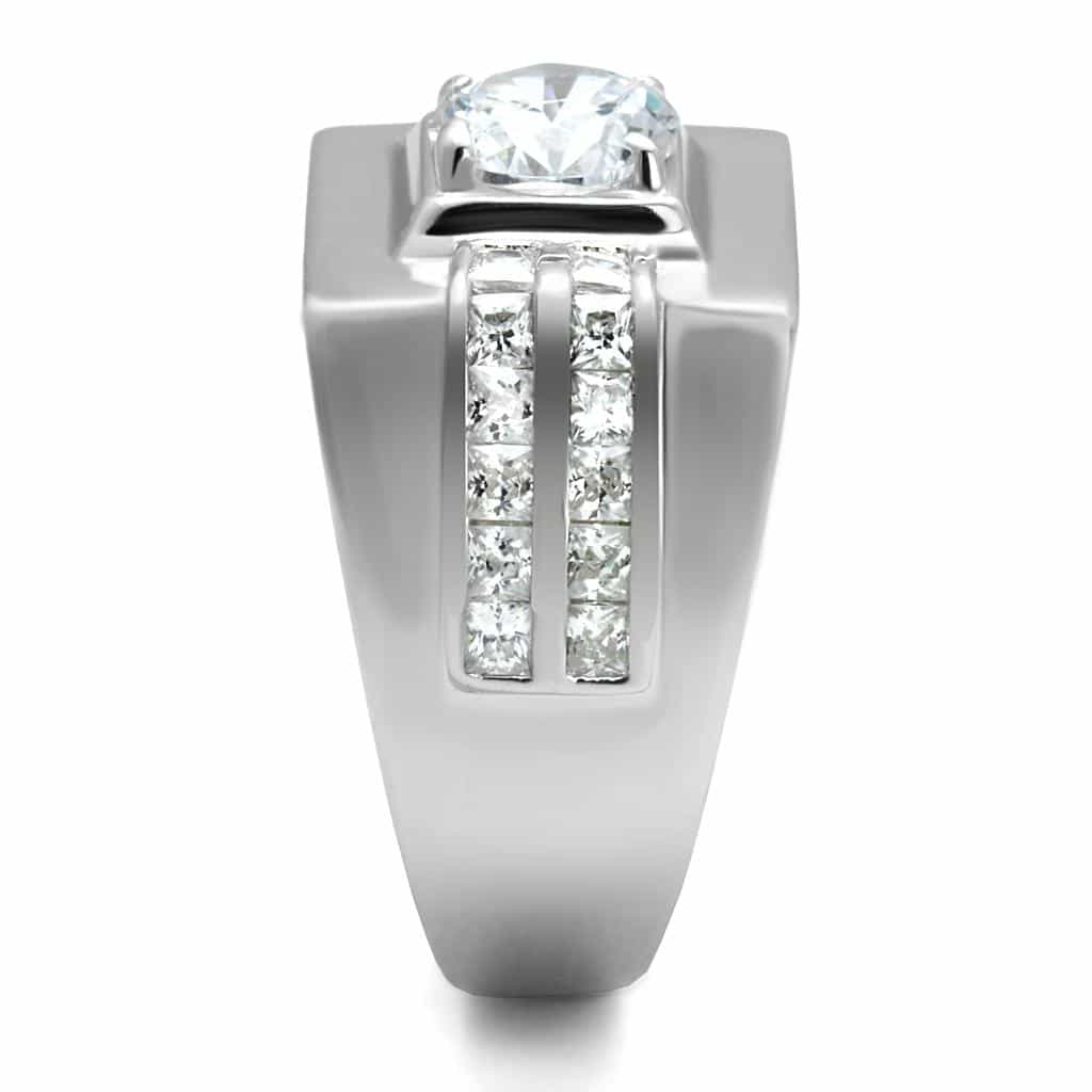 Sterling Silver CZ Round Square Bezel Channel Wide Signet Ring view 9