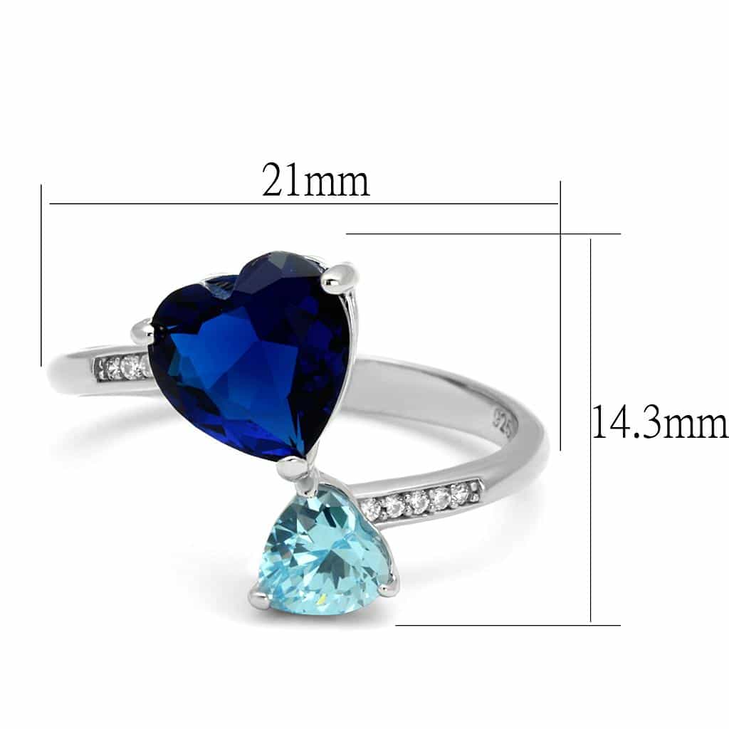 Sterling Silver Blue Sapphire Pear Aqua CZ Bypass Ring view 2