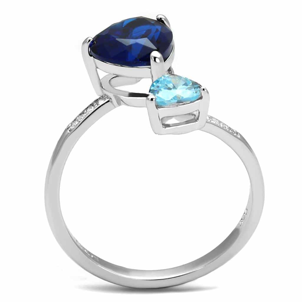 Sterling Silver Blue Sapphire Pear Aqua CZ Bypass Ring view 8