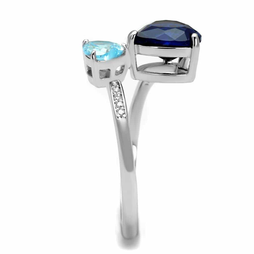 Sterling Silver Blue Sapphire Pear Aqua CZ Bypass Ring view 4