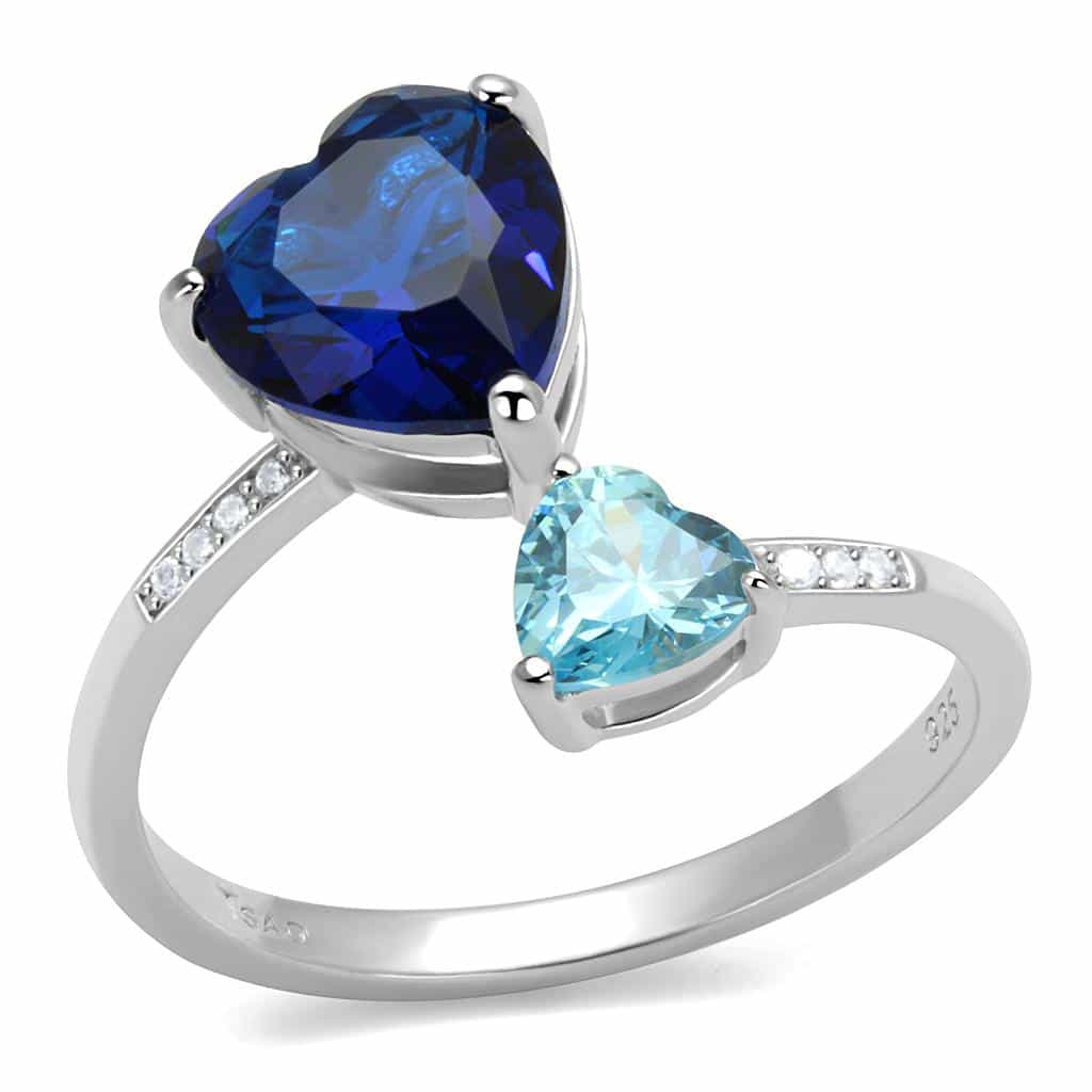 Sterling Silver Blue Sapphire Pear Aqua CZ Bypass Ring view 10