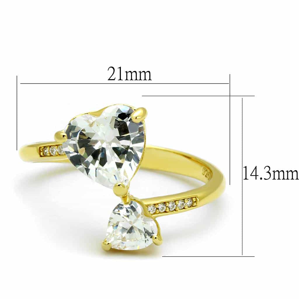 Sterling Silver Gold Two Tone CZ Heart Double Pear Bypass Ring view 7