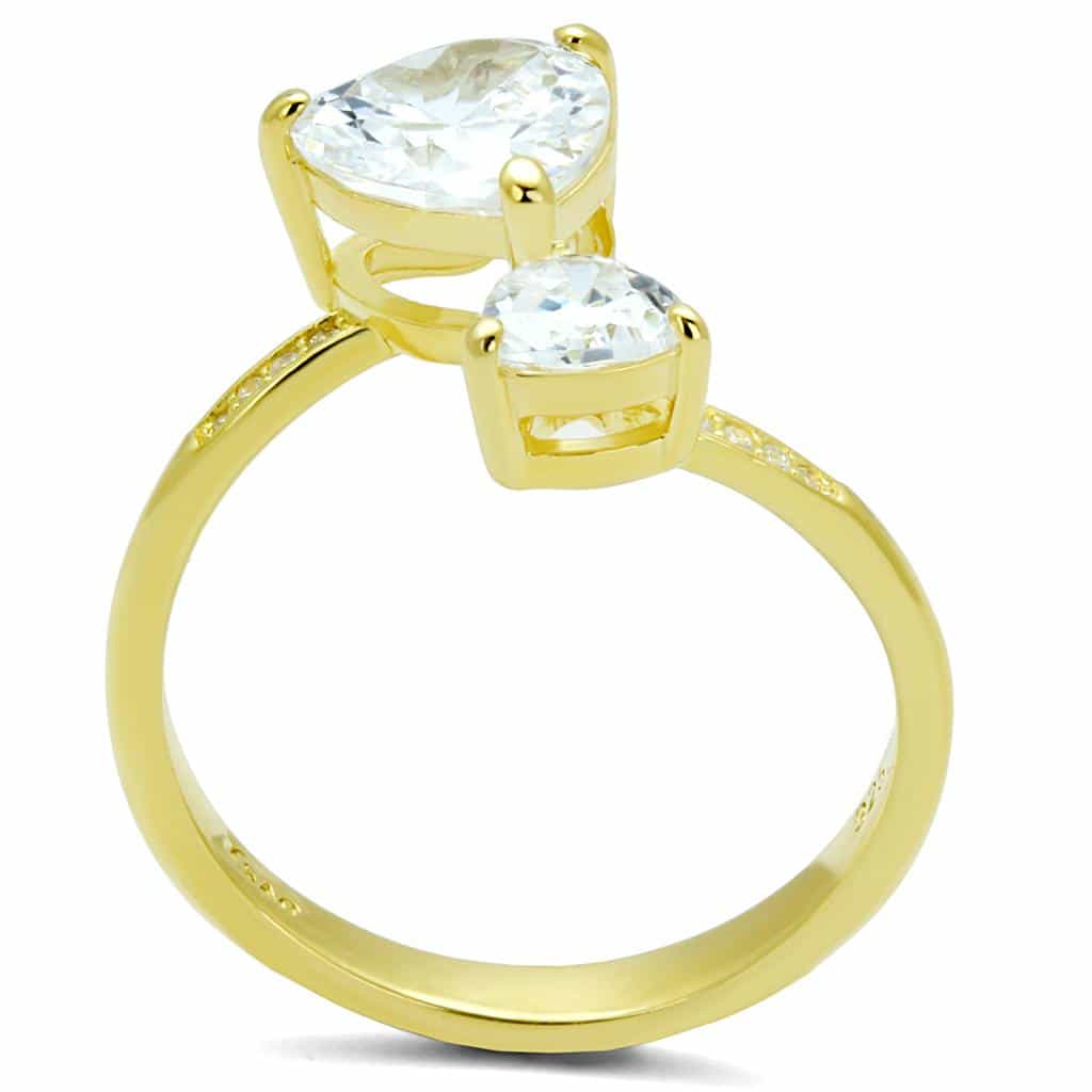 Sterling Silver Gold Two Tone CZ Heart Double Pear Bypass Ring view 8