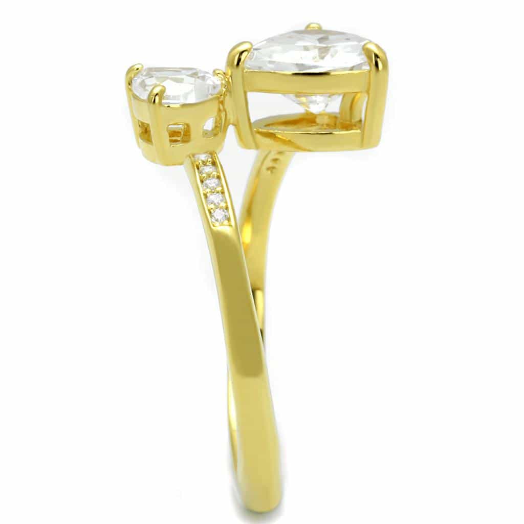 Sterling Silver Gold Two Tone CZ Heart Double Pear Bypass Ring view 9