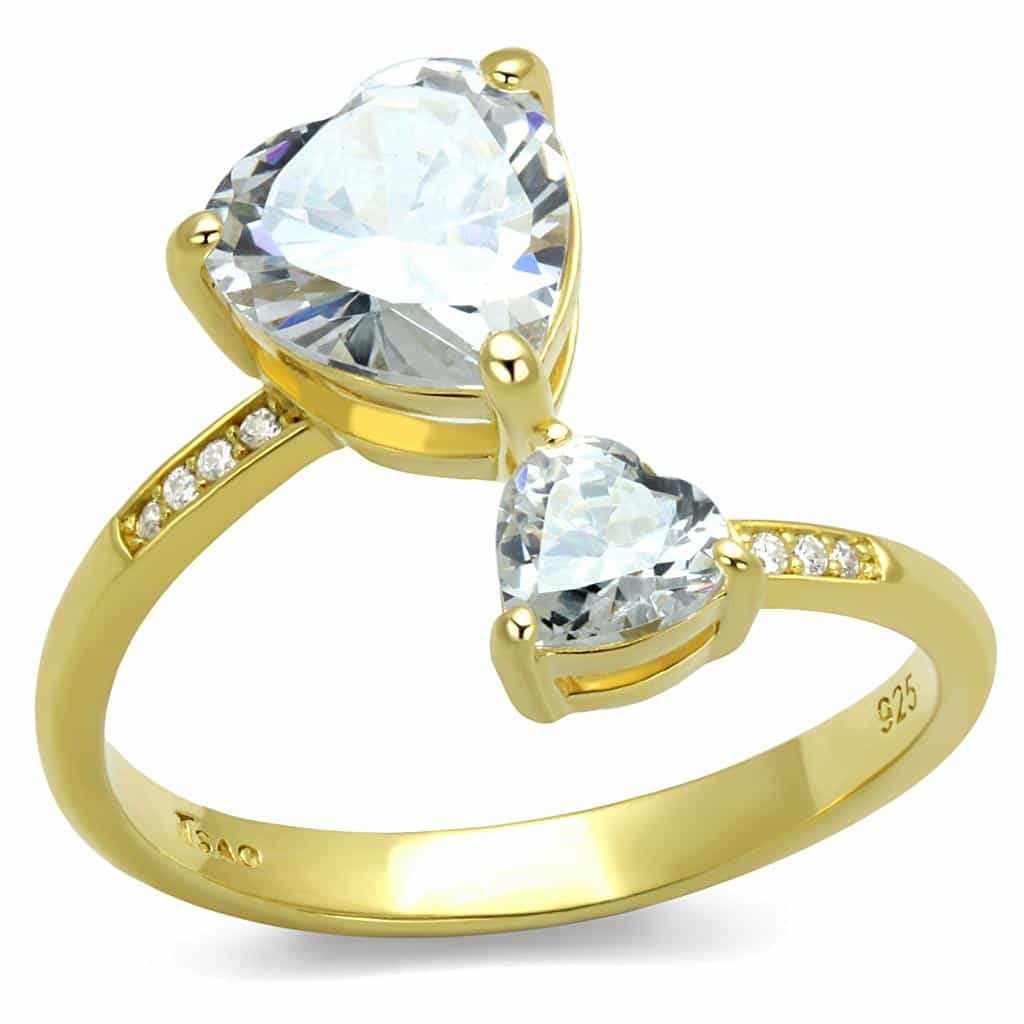 Sterling Silver Gold Two Tone CZ Heart Double Pear Bypass Ring view 5