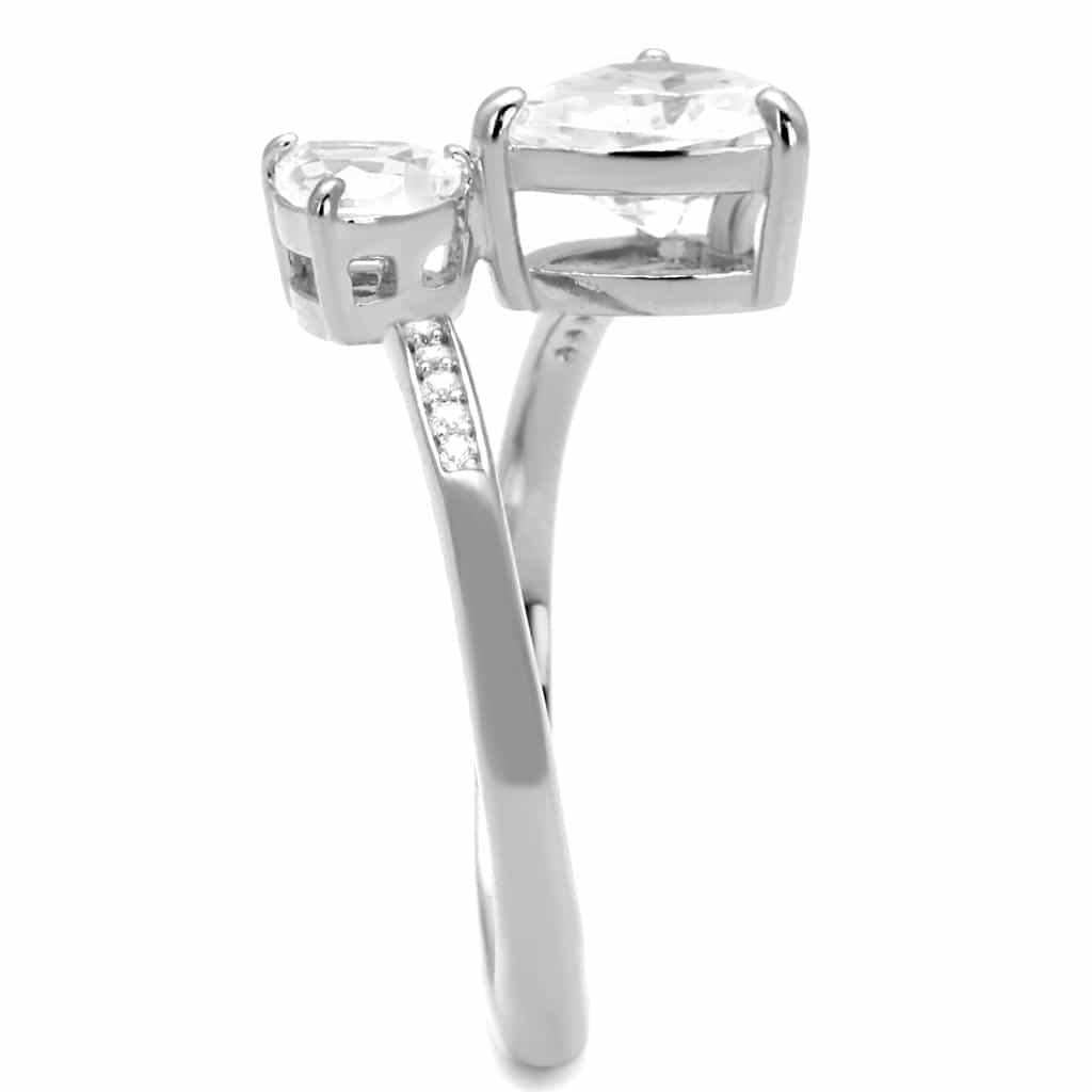 Sterling Silver CZ Pear Solitaire Pave Thin Ring view 9