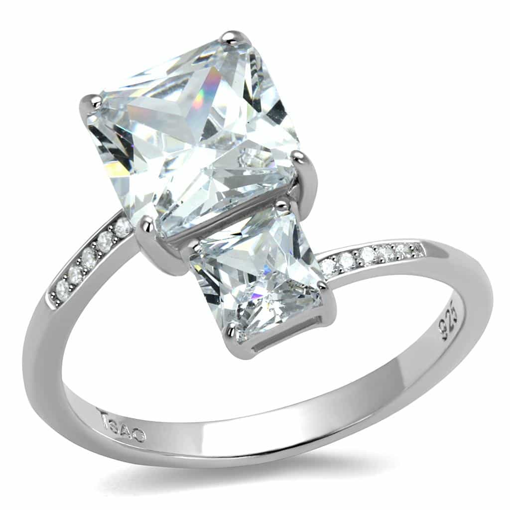 Sterling Silver CZ Princess Large Solitaire Pave Ring view 10