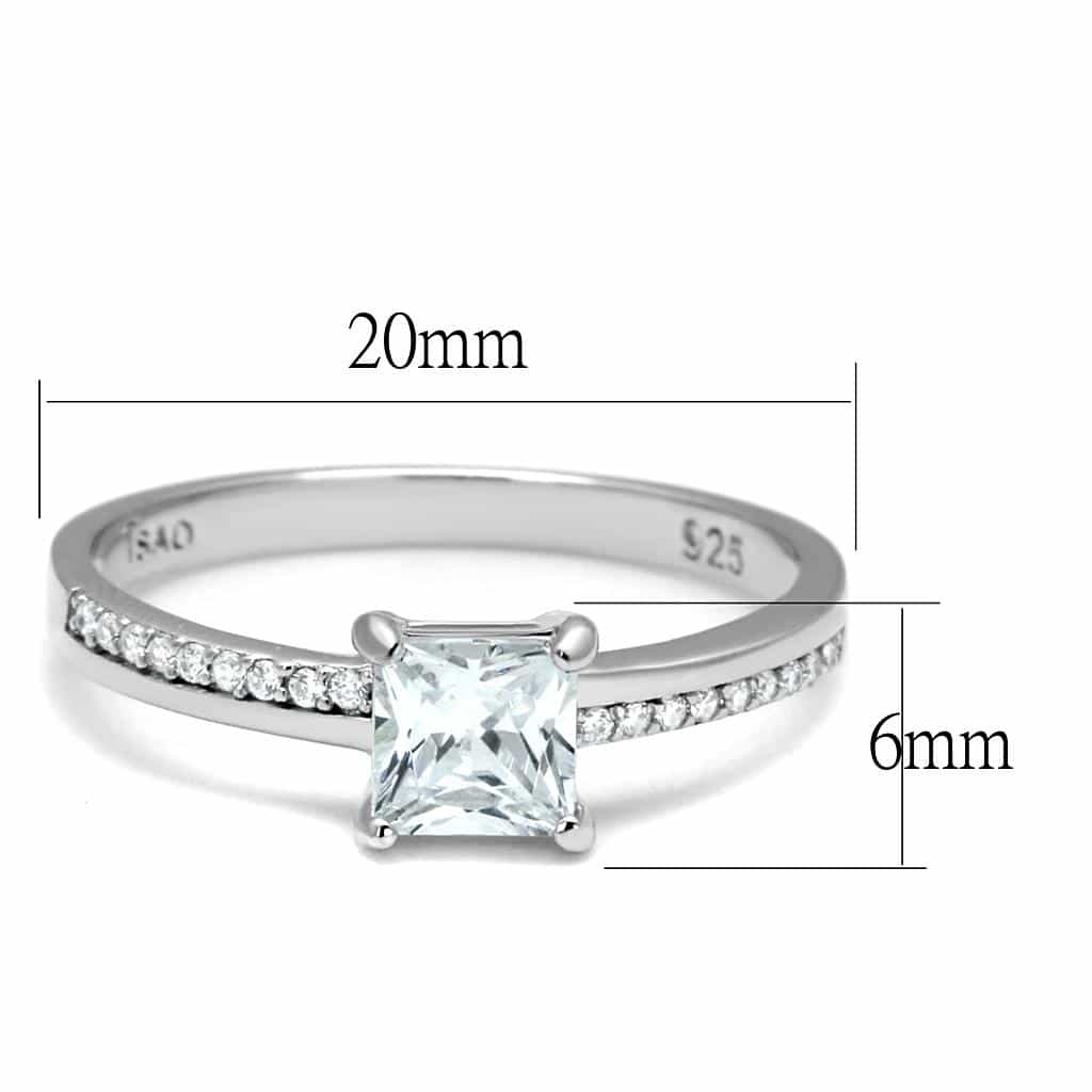 Sterling Silver CZ Princess Solitaire Pave Thin Ring view 2