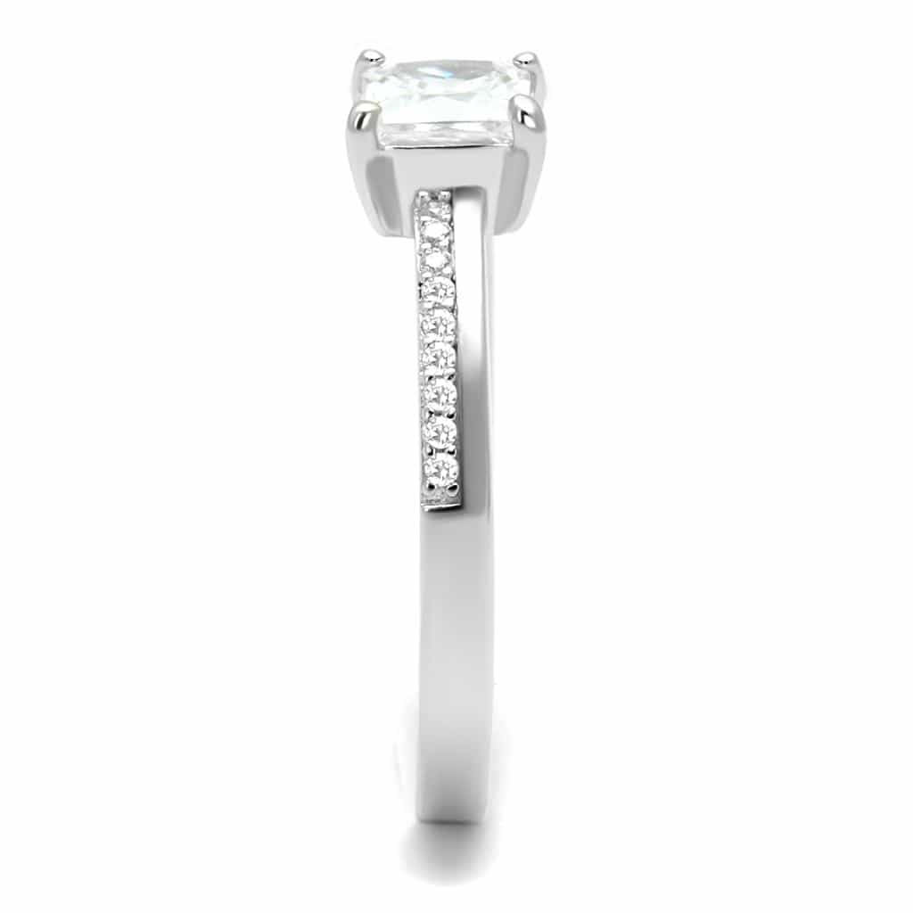 Sterling Silver CZ Princess Solitaire Pave Thin Ring view 9