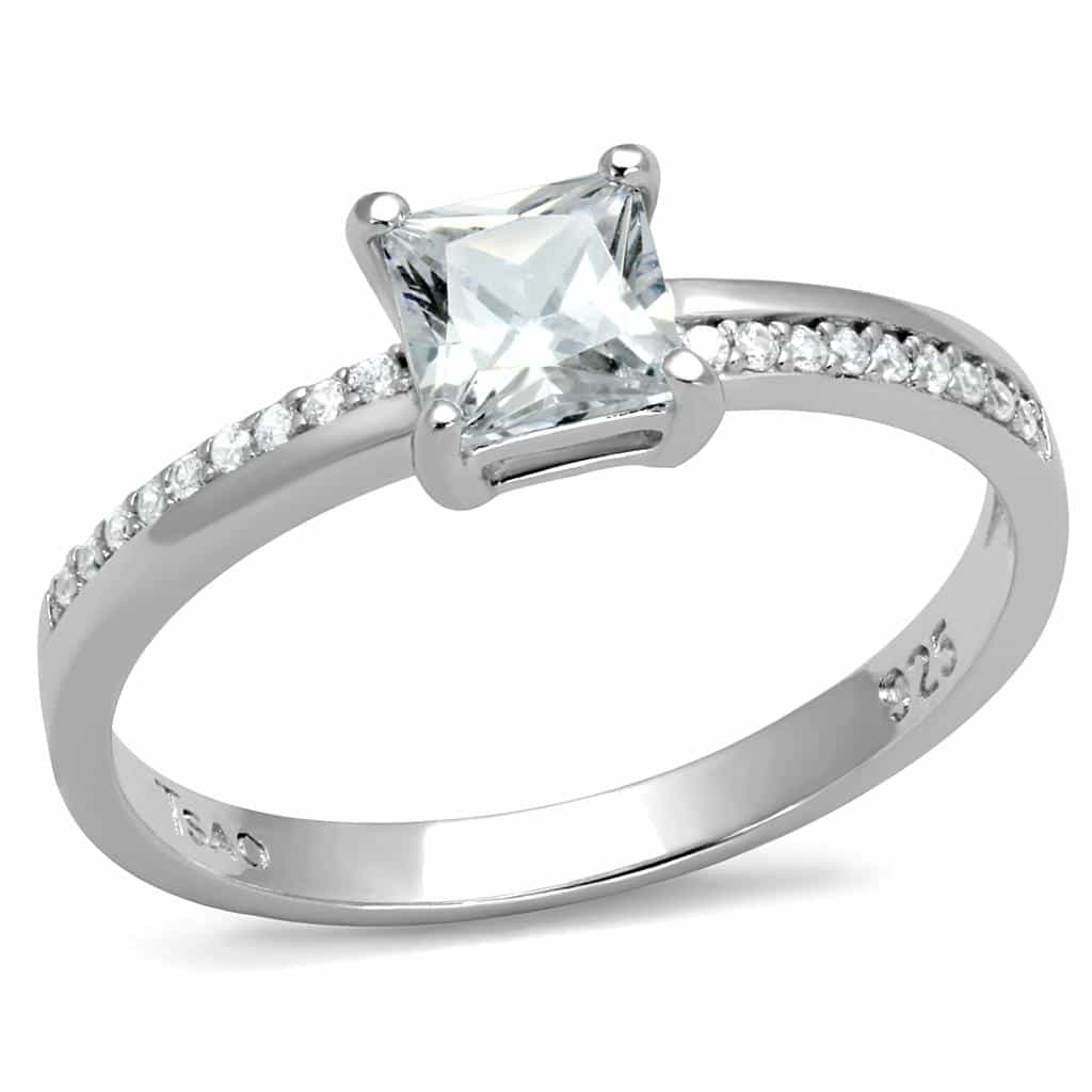 Sterling Silver CZ Princess Solitaire Pave Thin Ring view 10