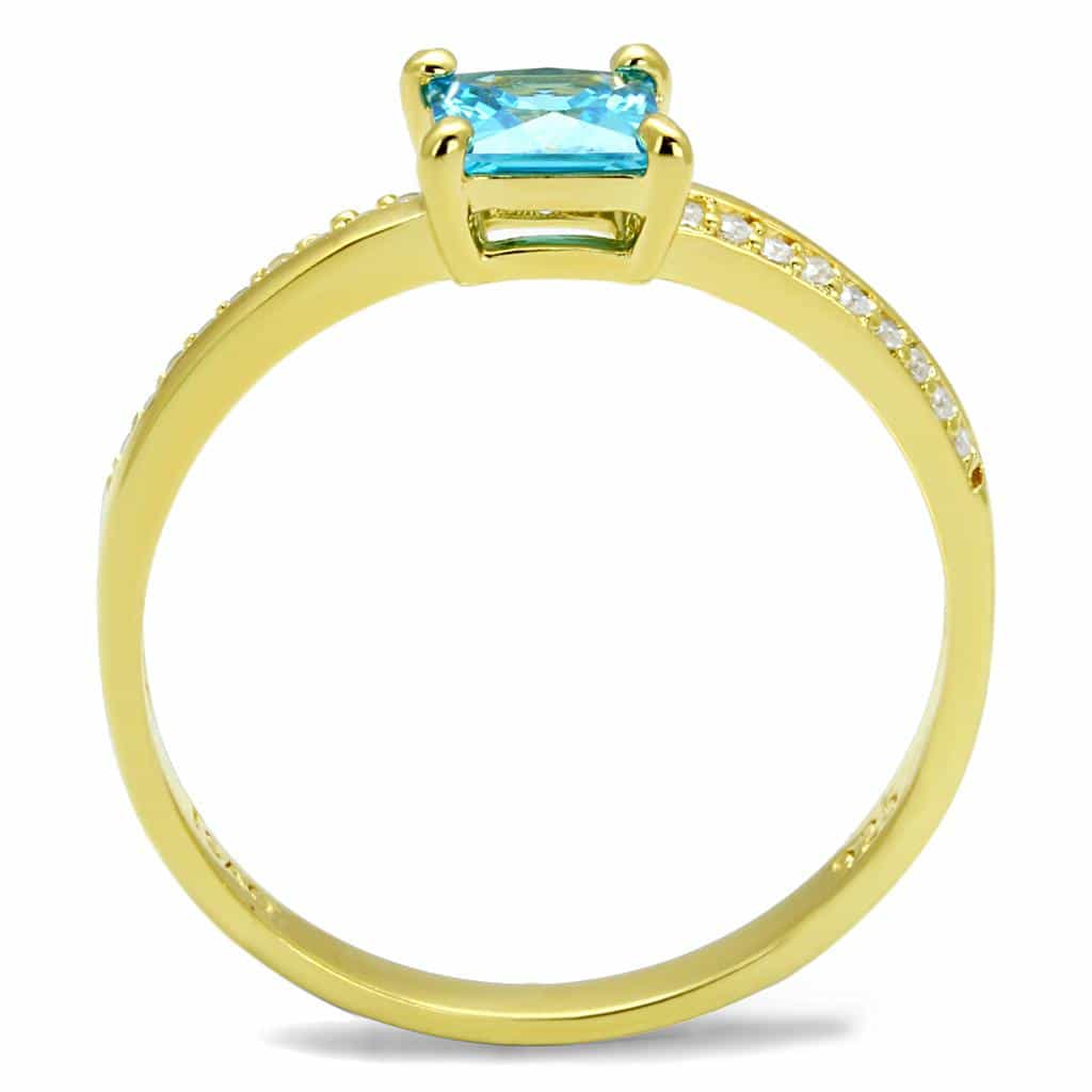 Sterling Silver Gold Two Tone Aqua Blue CZ Princess Ring view 9