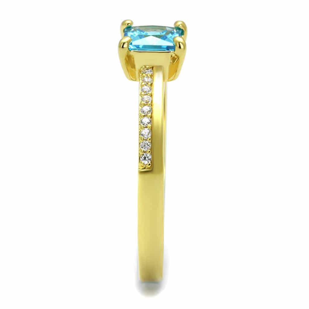 Sterling Silver Gold Two Tone Aqua Blue CZ Princess Ring view 4