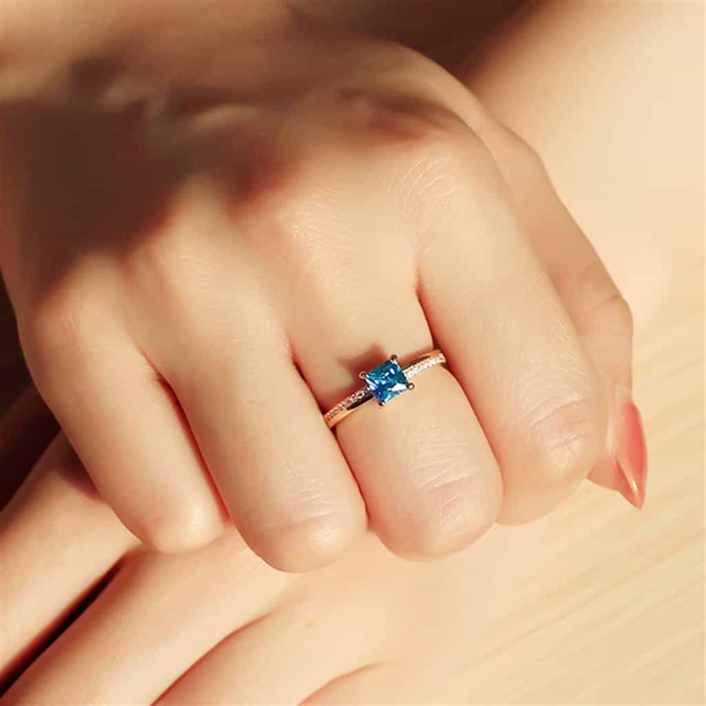 Sterling Silver Gold Two Tone Aqua Blue CZ Princess Ring view 12