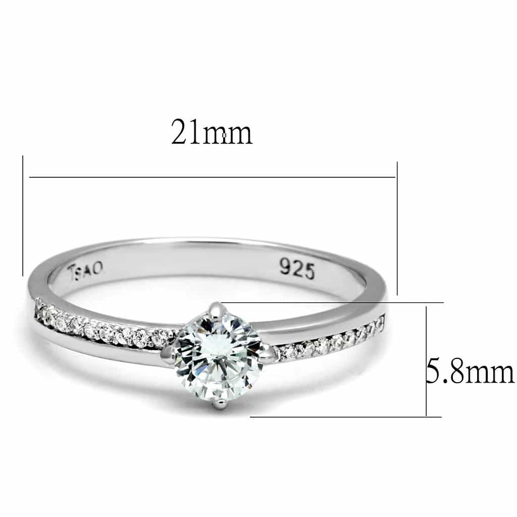 Sterling Silver CZ Round Solitaire Six Prong Pave Ring view 2