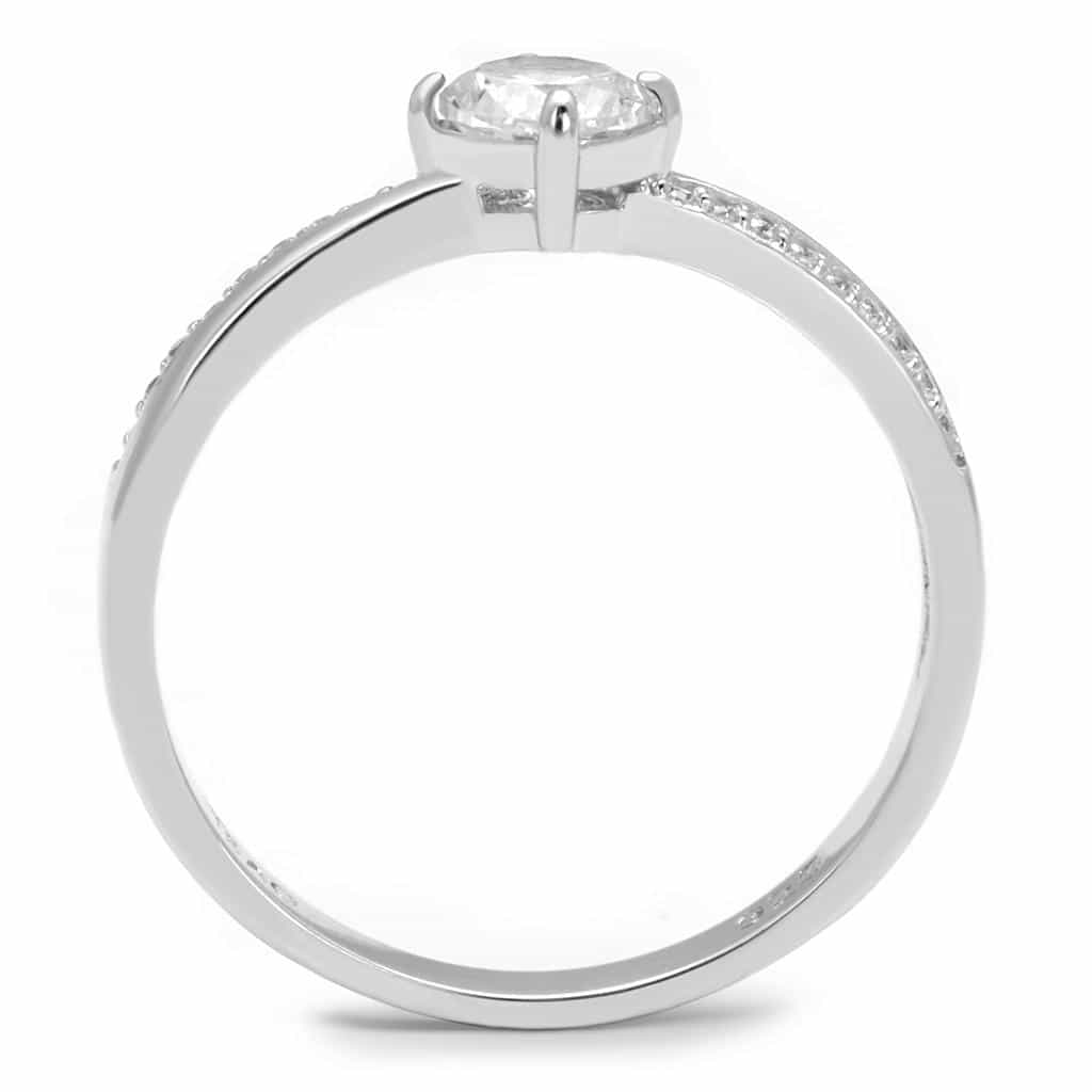 Sterling Silver CZ Round Solitaire Six Prong Pave Ring view 3