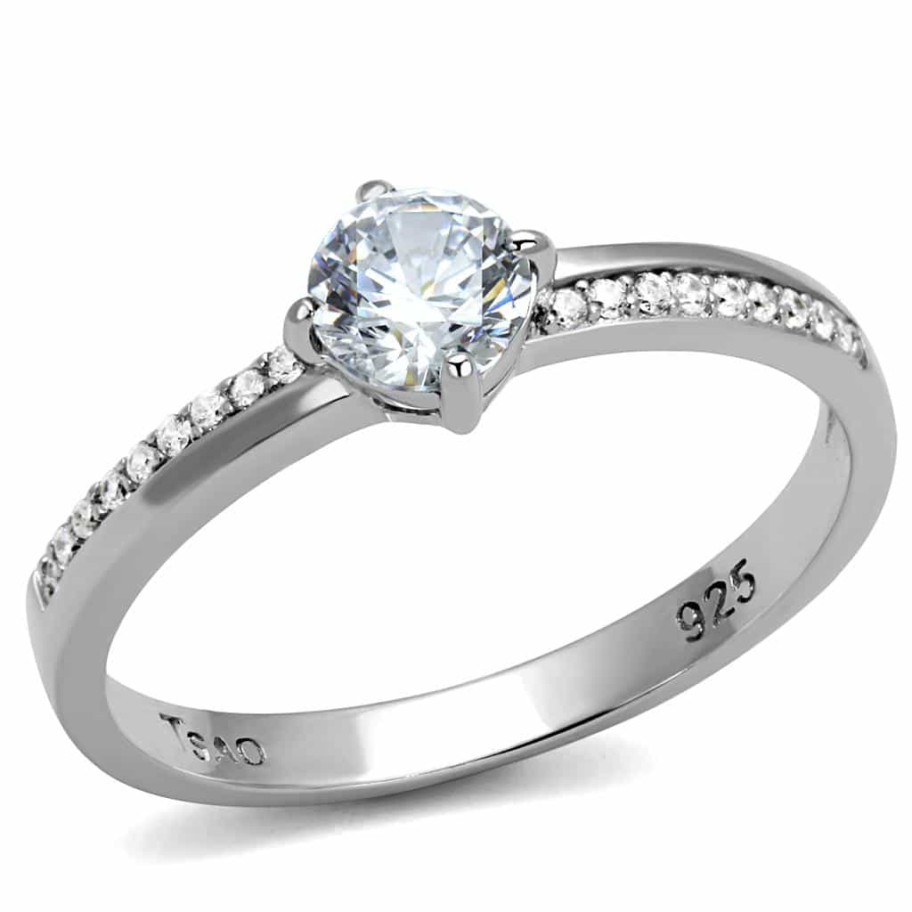 Sterling Silver CZ Round Solitaire Six Prong Pave Ring view 10