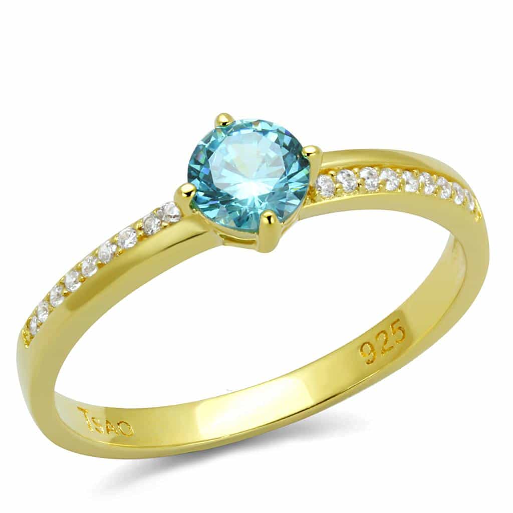 Sterling Silver Gold Two Tone Paraiba CZ Round Solitaire Ring view 11