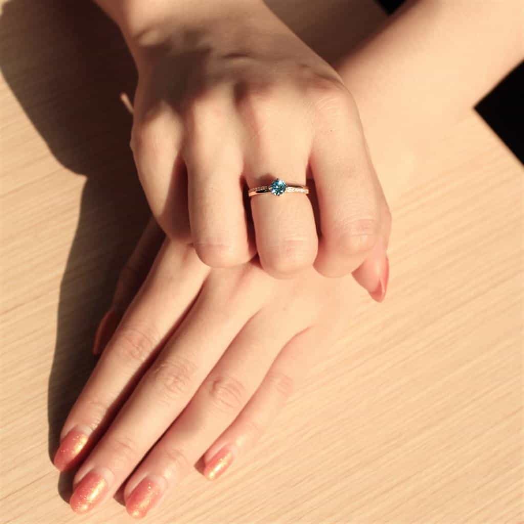 Sterling Silver Gold Two Tone Paraiba CZ Round Solitaire Ring view 6