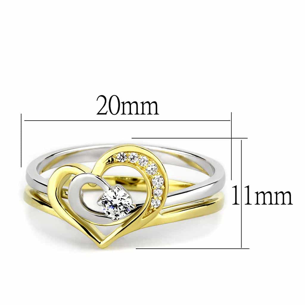 Sterling Silver Gold Two Tone CZ Heart Solitaire Open Ring view 2