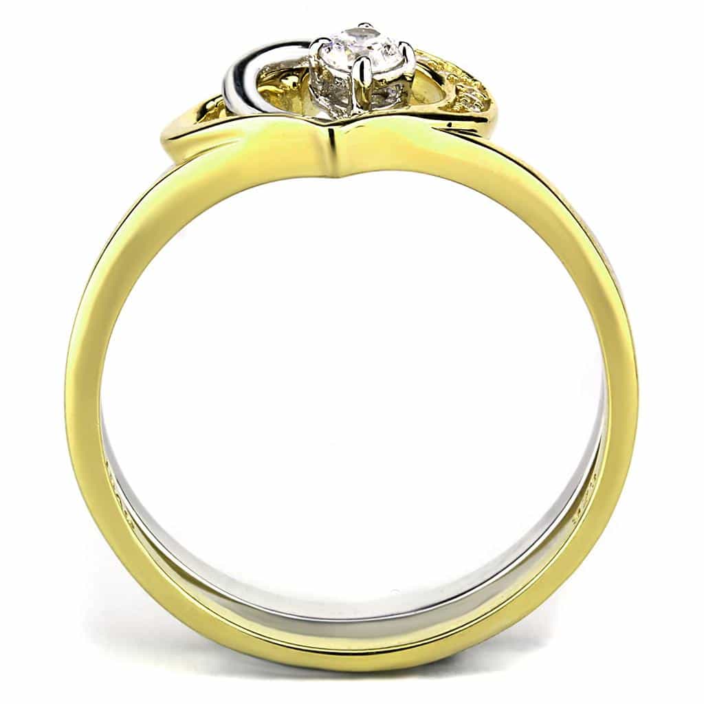 Sterling Silver Gold Two Tone CZ Heart Solitaire Open Ring view 3