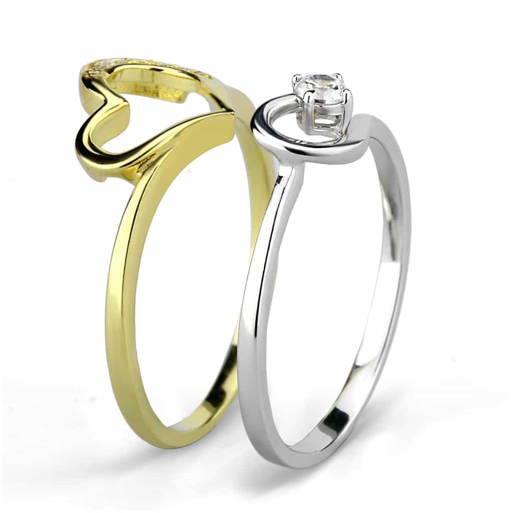 Sterling Silver Gold Two Tone CZ Heart Solitaire Open Ring view 4