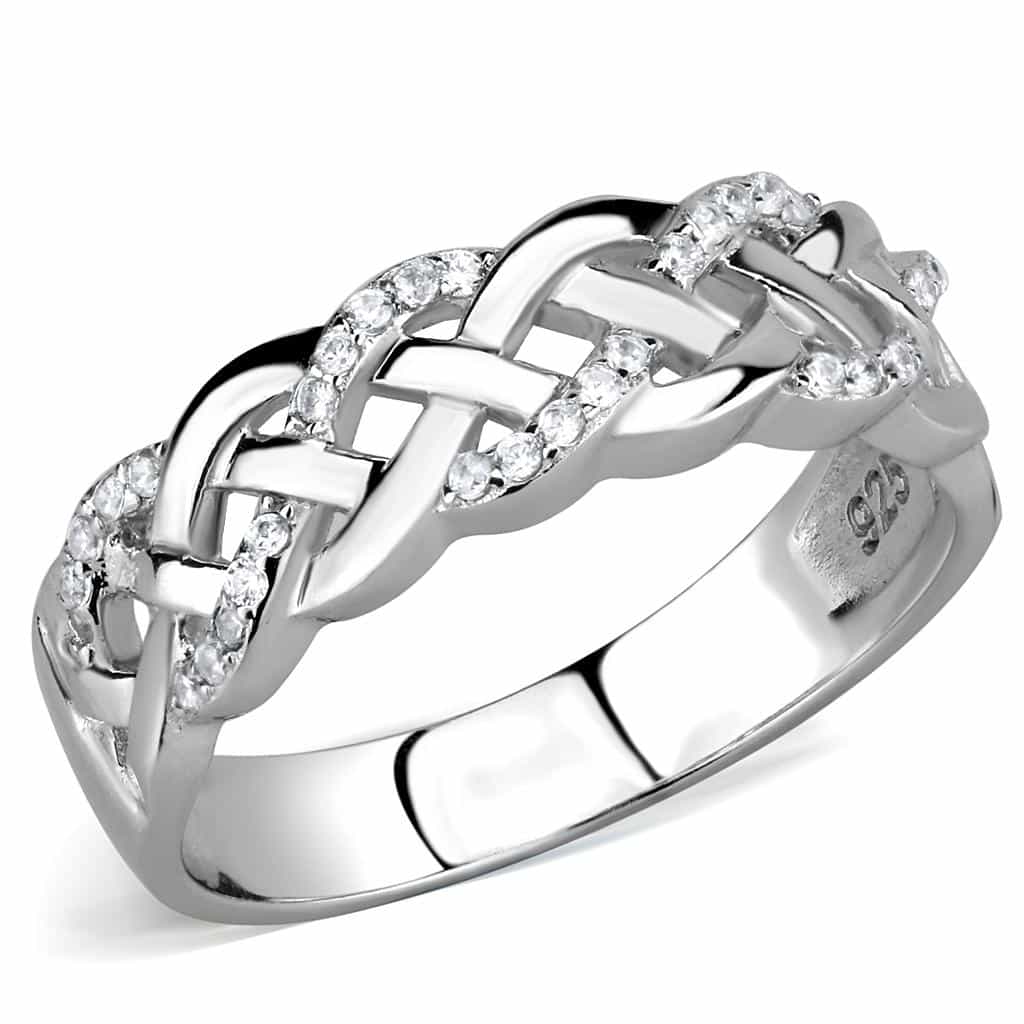Sterling Silver CZ Pave Celtic Braid Weave Wide Ring view 10