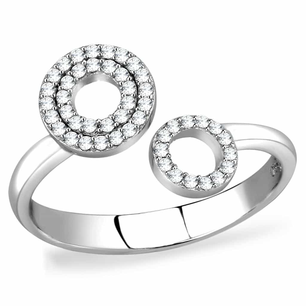 Sterling Silver CZ Pave Double Circle Open Ring view 10