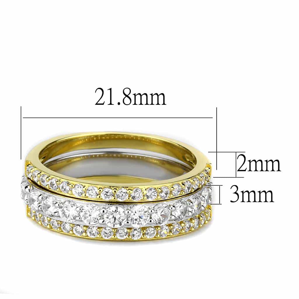 Sterling Silver Gold Two Tone CZ Triple Row Eternity Stack Ring view 2