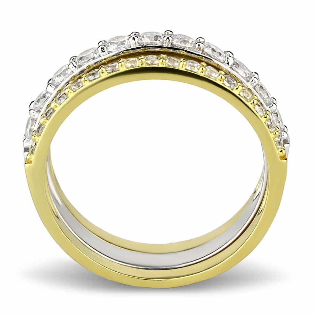 Sterling Silver Gold Two Tone CZ Triple Row Eternity Stack Ring view 3