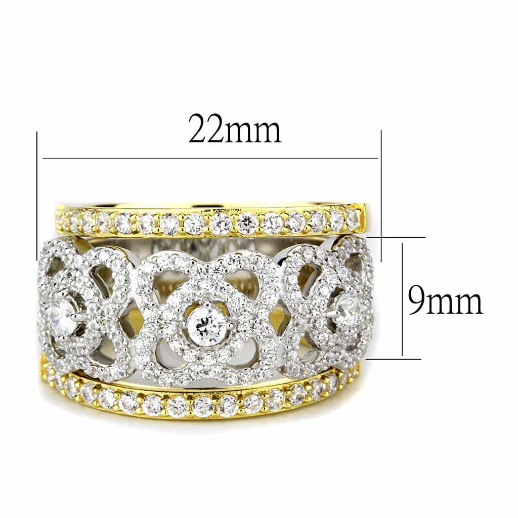 Sterling Silver Gold Two Tone CZ Round Cluster Halo Pave Ring view 2
