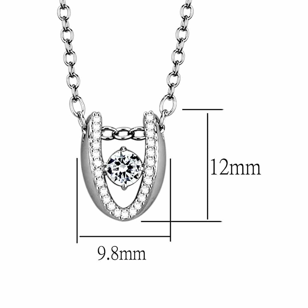 Sterling Silver CZ Round Horseshoe U Pendant Necklace view 2
