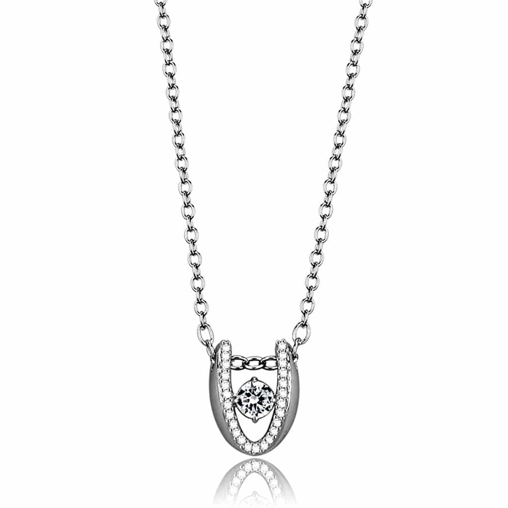 Sterling Silver CZ Round Horseshoe U Pendant Necklace view 3